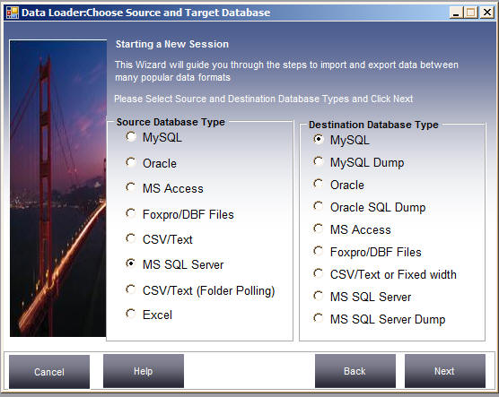 Data Loader Source and Target database choices