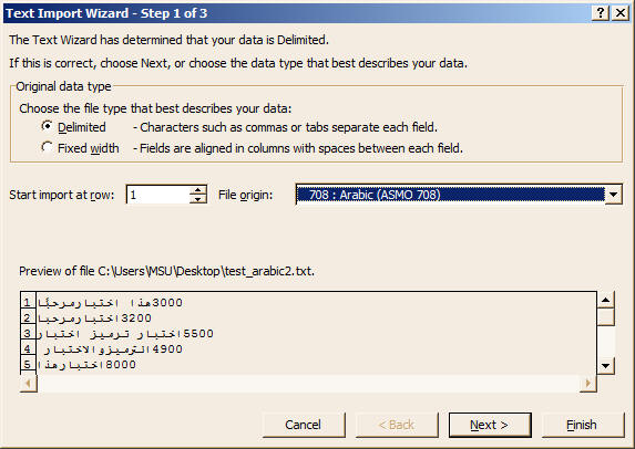 arabic data import into excel