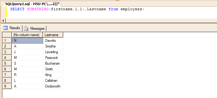 MSSQL SUBSTRING function Example1