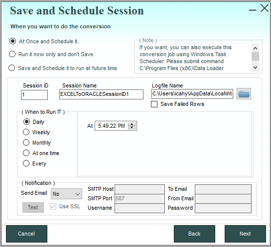 Save and Schedule Session in Data Loader