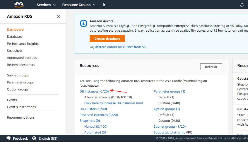 Amazon AWS DB instance