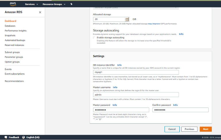 MySQL DB creation settings