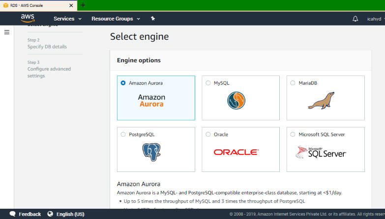 Amazon RDS available database engines