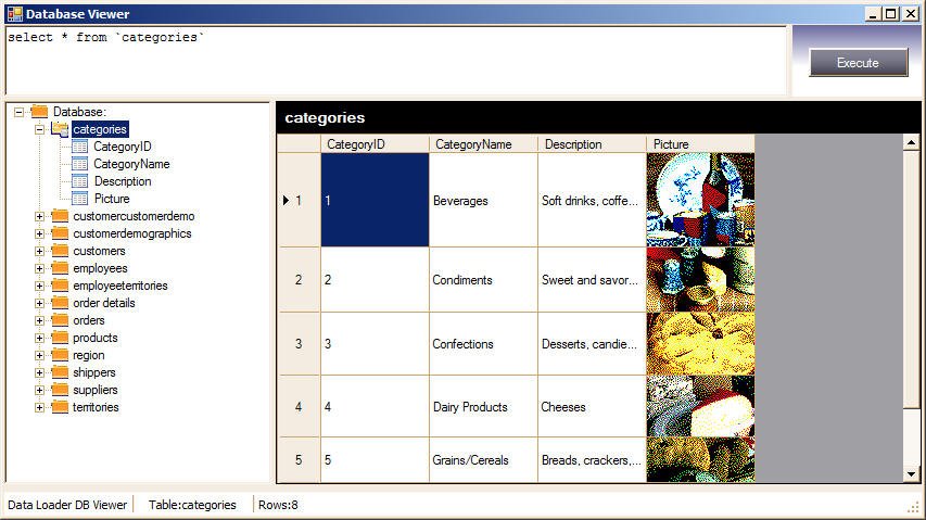 Browse database window in Data Loader