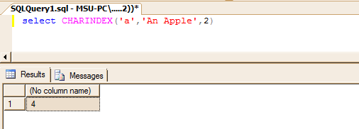 MSSQL CHARINDEX function example