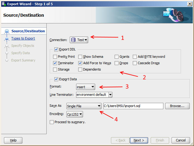 SQL Developer export data