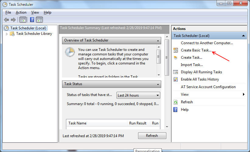 Task Scheduler create basic task