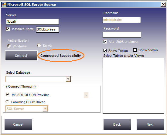 Data Loader connected to MSSQL Server