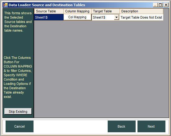 Excel to MySQL conversion tables