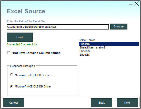 Excel source to migrate to MySQL