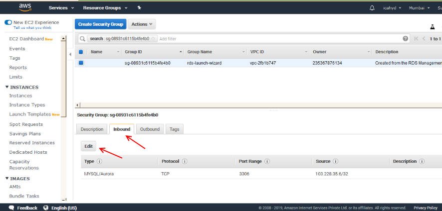 Inbound security rule