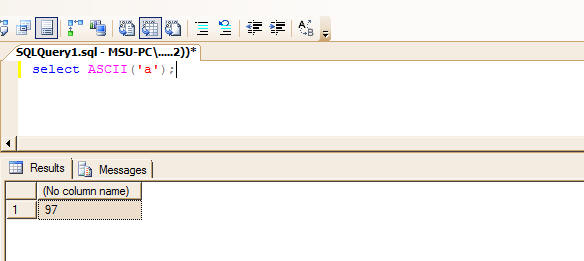 ASCII Function Example in MSSQL