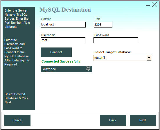 MySQL target database