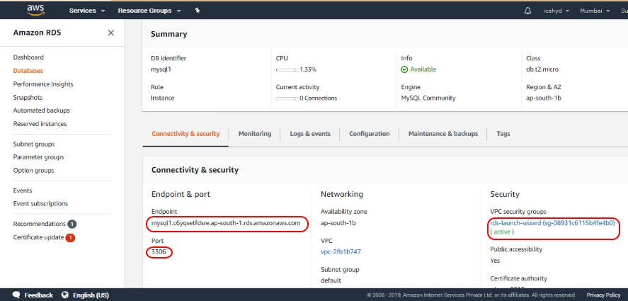 MySQL database connect settings
