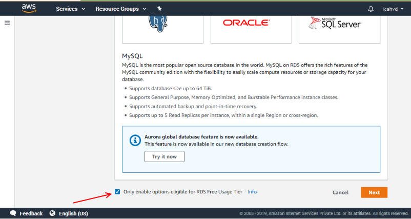 New MySQL database in Amazon