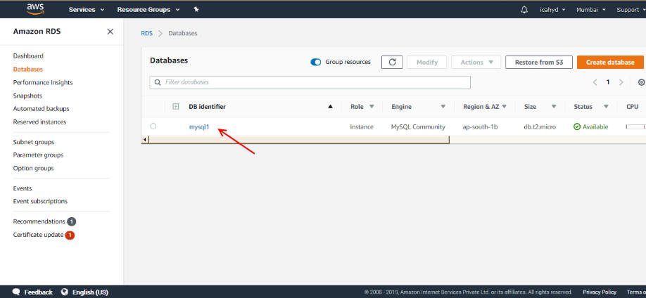 AWS MySQL instance