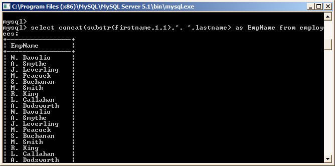 MySQL Substring formatted output example
