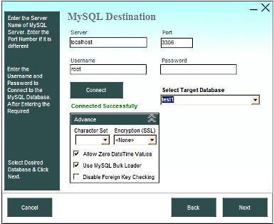 PostgreSQL to MySQL target database