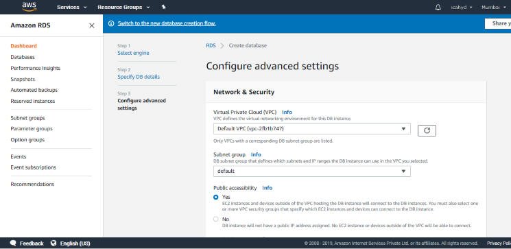 Amazon AWS configure DB