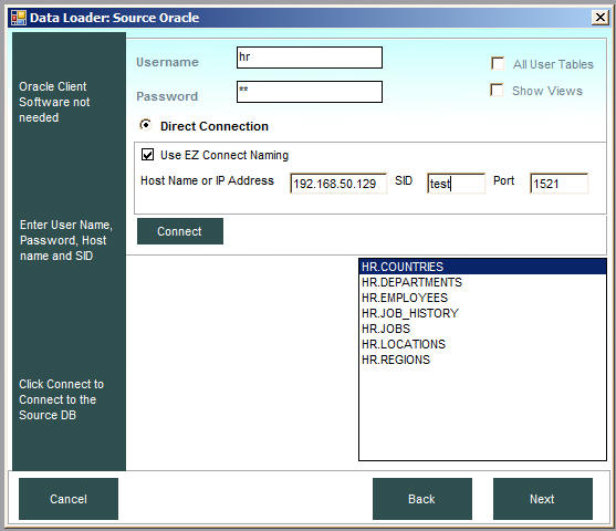 Oracle source database