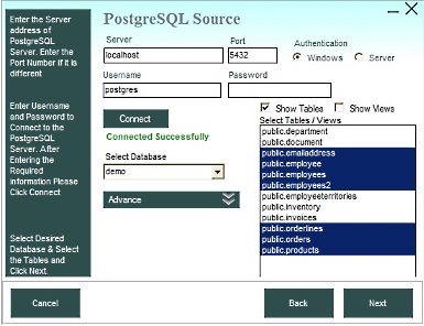 PostgreSQL source database