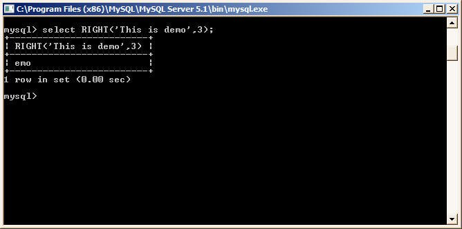 RIGHT function example in MySQL