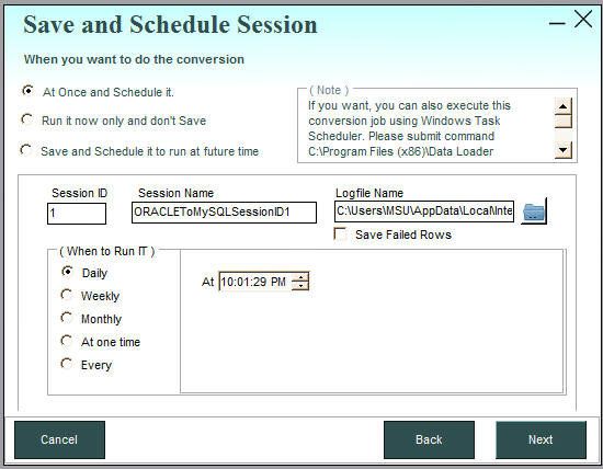 Save Oracle to MySQL session