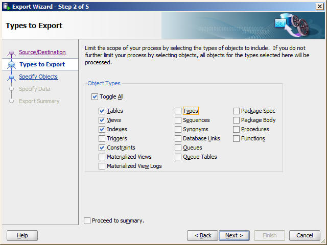 Choose objects to export