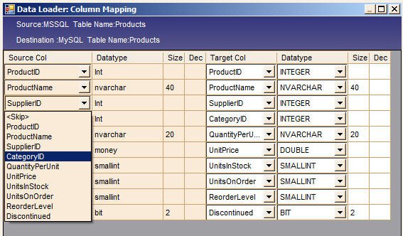 Source Column to Target Column