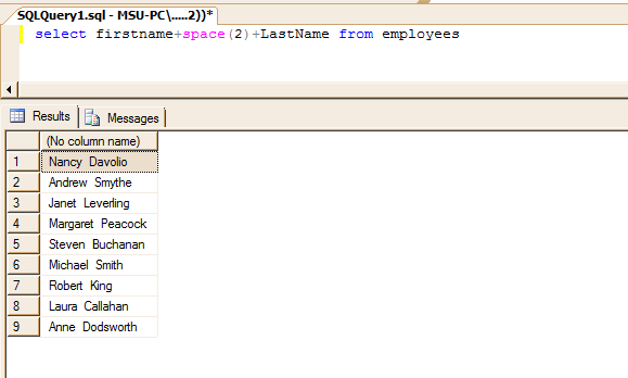 MSSQL SPACE Function Example
