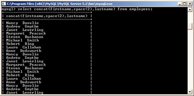 SPACE function in MySQL