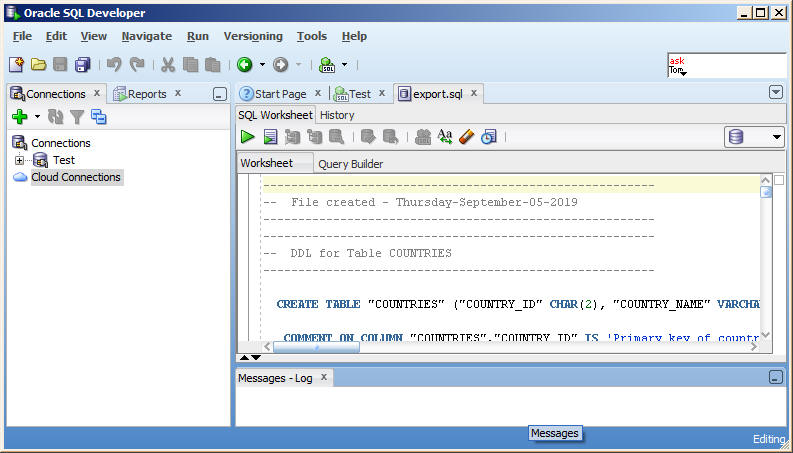 Generated SQL dump file opened in a SQL editor