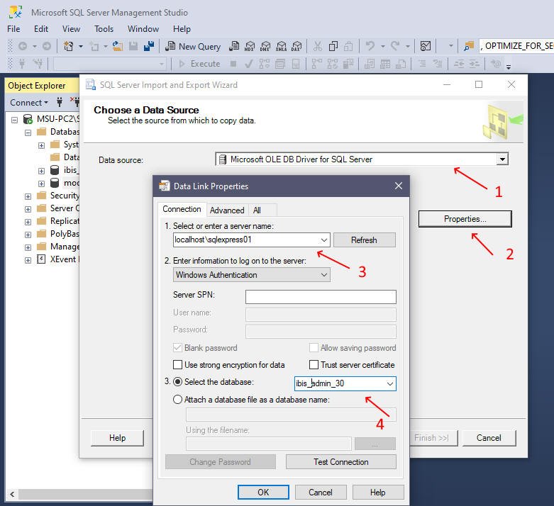 Select source database