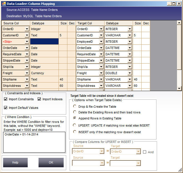 Data Loader Column Mapping with WHERE condition